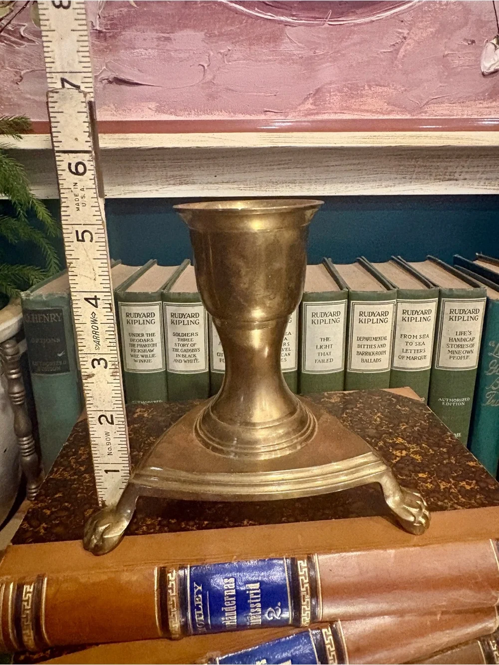 Vintage Brass Lion Footed Taper Candle Holder